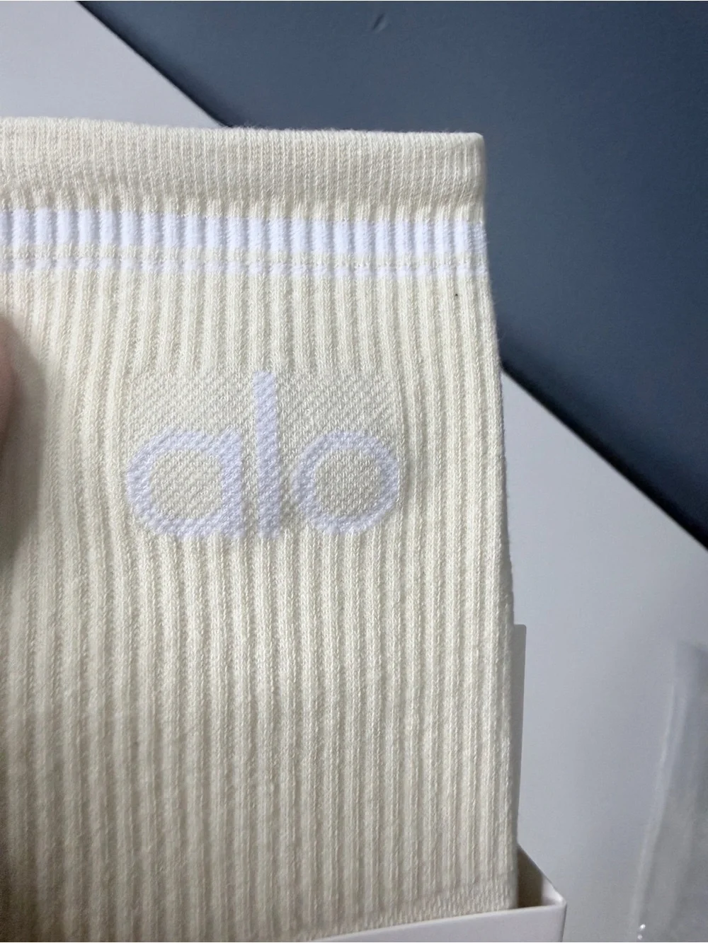 ALO Yoga Cream Half-Crew Athletic Sock with White Logo